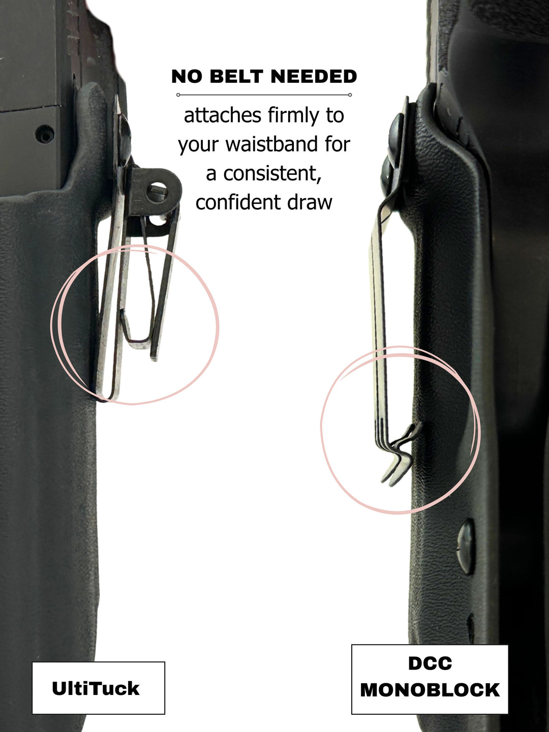 Amelia IWB concealed carry holster worn inside the waistband with no belt needed