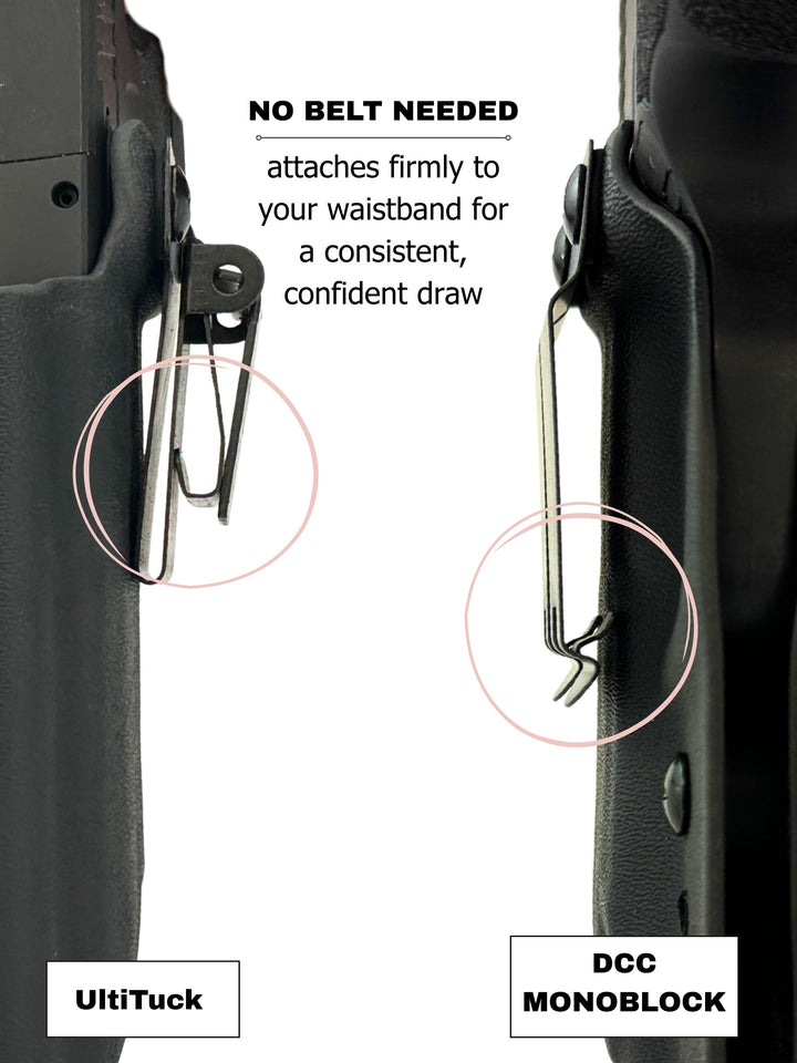 Amelia IWB concealed carry holster worn inside the waistband with no belt needed