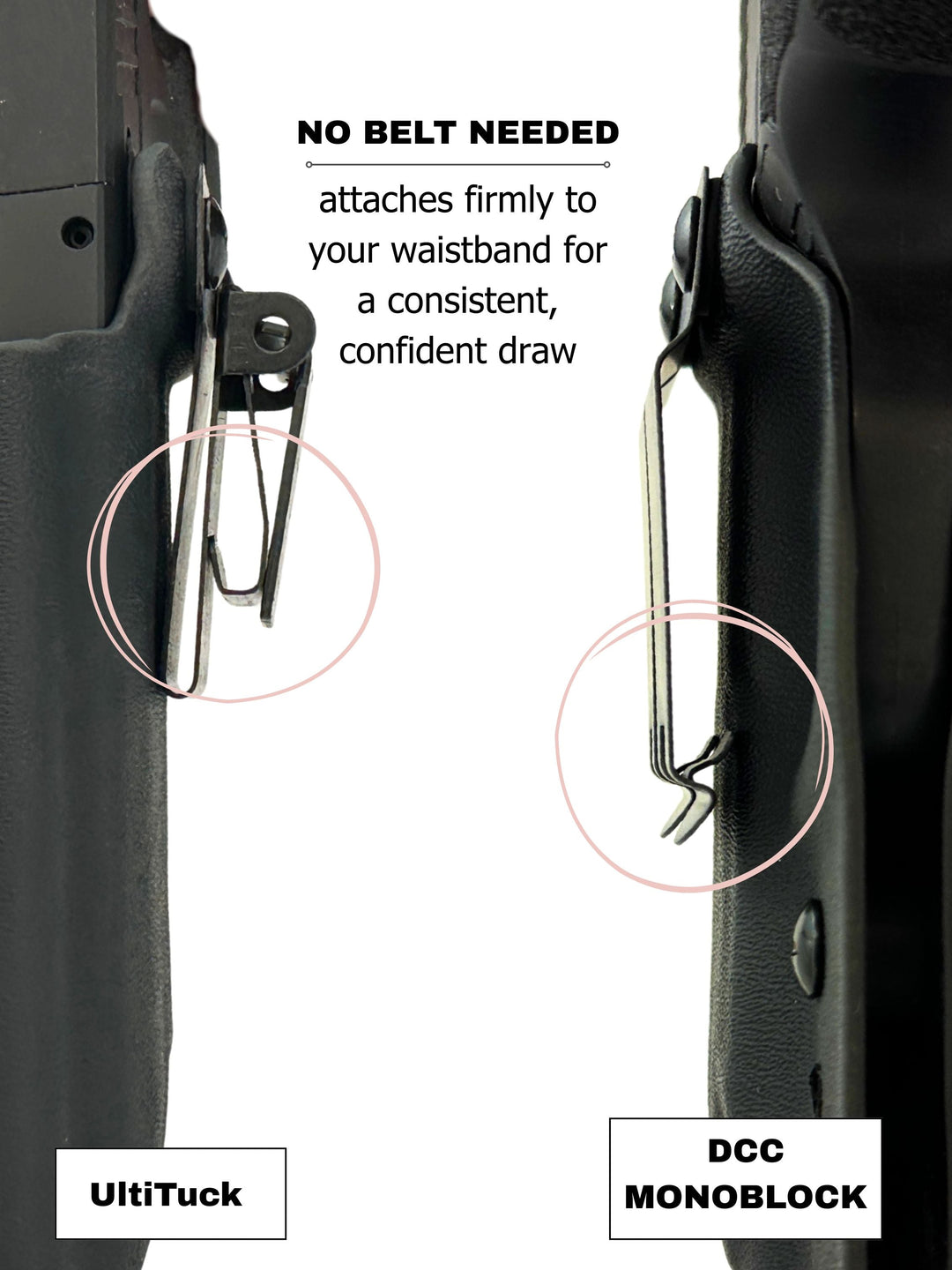 Amelia IWB concealed carry holster worn inside the waistband with no belt needed