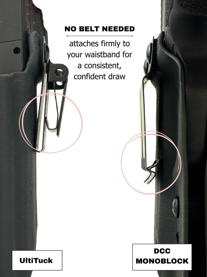 Amelia IWB concealed carry holster worn inside the waistband with no belt needed