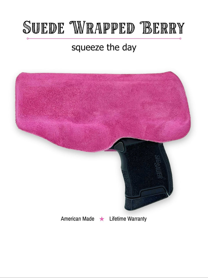 Berry Suede Flashbang bra holster back view, for women's concealed carry #flashbang-color_suede-wrapped-teddy-berry