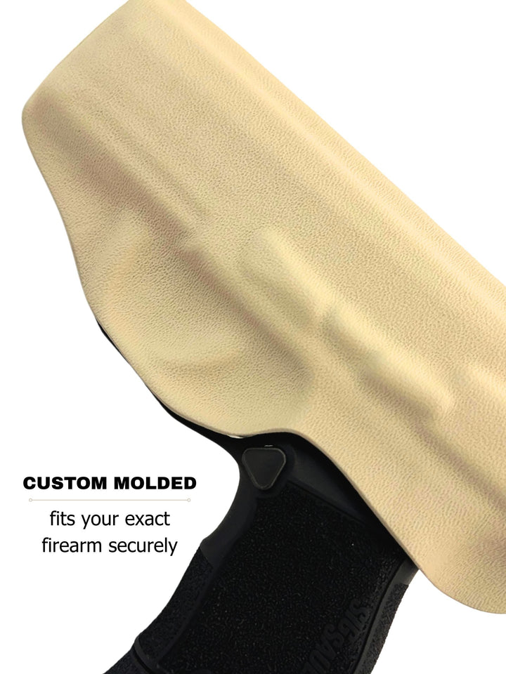 Classic Nude Flashbang bra holster showing its custom-molded fit for women's concealed carry #flashbang-color_classic-nude