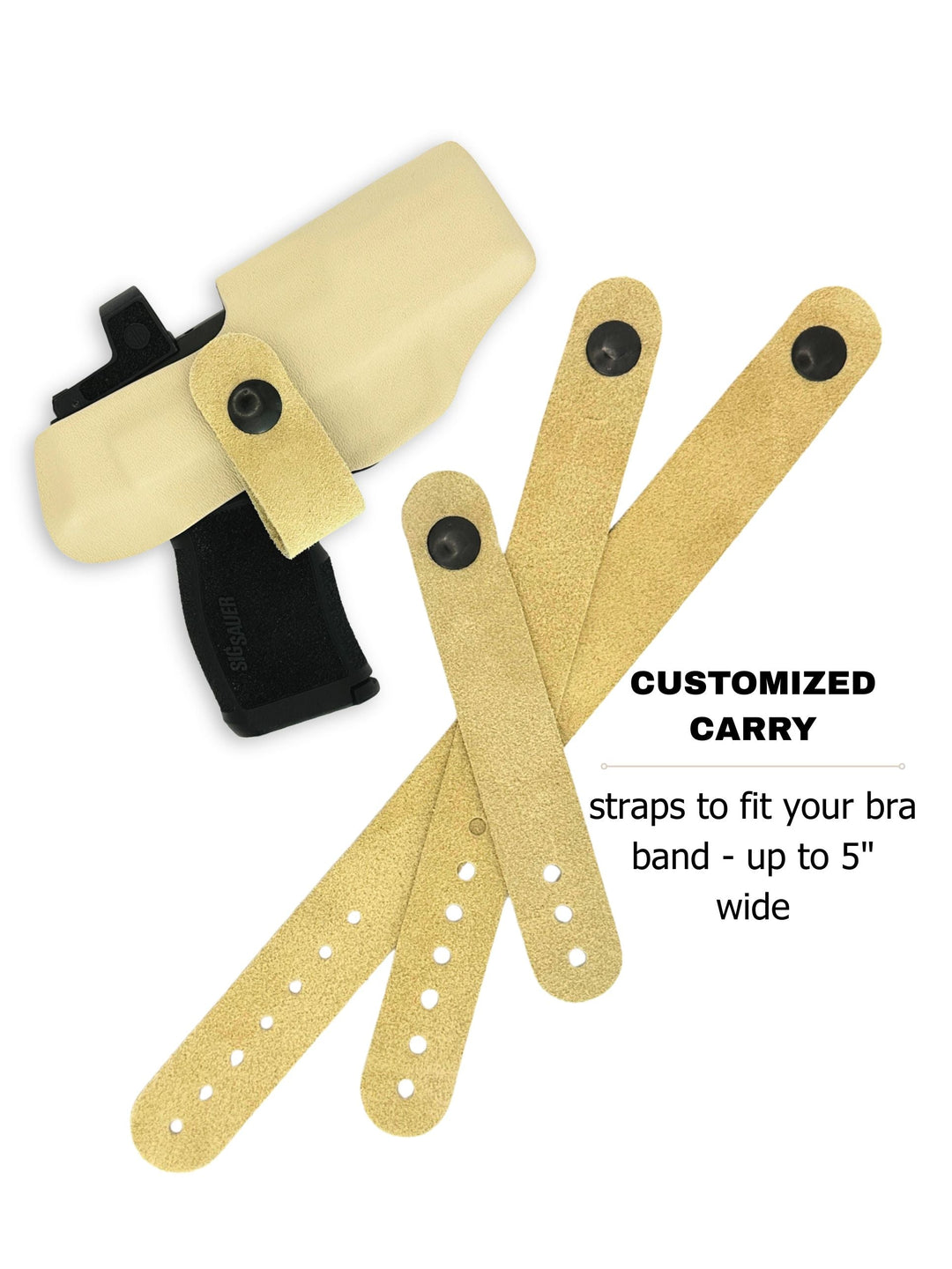 Classic Nude Flashbang bra holster with three included straps that fit bra bands up to 5 inches wide #flashbang-color_classic-nude