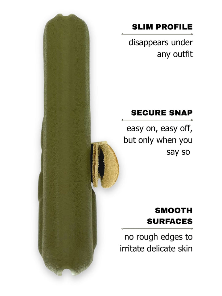 Leaf Green Flashbang bra holster shown in slim profile for discreet women's concealed carry #flashbang-color_leaf-green