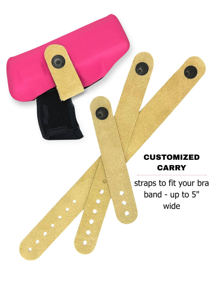 Neon Pink Flashbang bra holster with three included straps that fit bra bands up to 5 inches wide #flashbang-color_neon-pink-added-retention