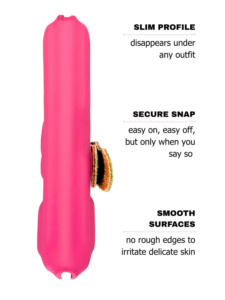 Neon Pink Flashbang bra holster shown in slim profile for discreet women's concealed carry #flashbang-color_neon-pink-added-retention