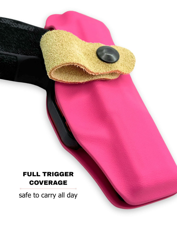 Neon Pink Flashbang bra holster with fully covered trigger for safe women's concealed carry #flashbang-color_neon-pink-added-retention