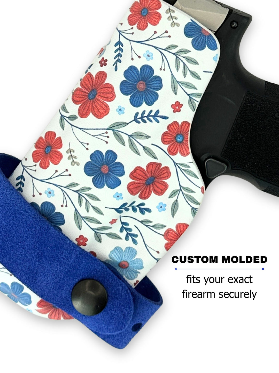 Red White & Bloom Marilyn side-bra holster showing its custom-molded fit for women's concealed carry #color_red-white-bloom