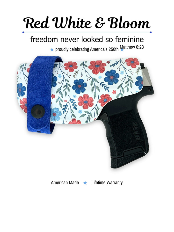 Red White & Bloom Marilyn side-bra holster, back view, for women's concealed carry #color_red-white-bloom