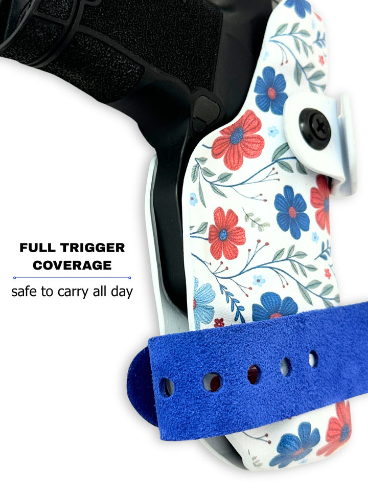 Red White & Bloom Marilyn side-bra holster with fully covered trigger for safe women's concealed carry #color_red-white-bloom