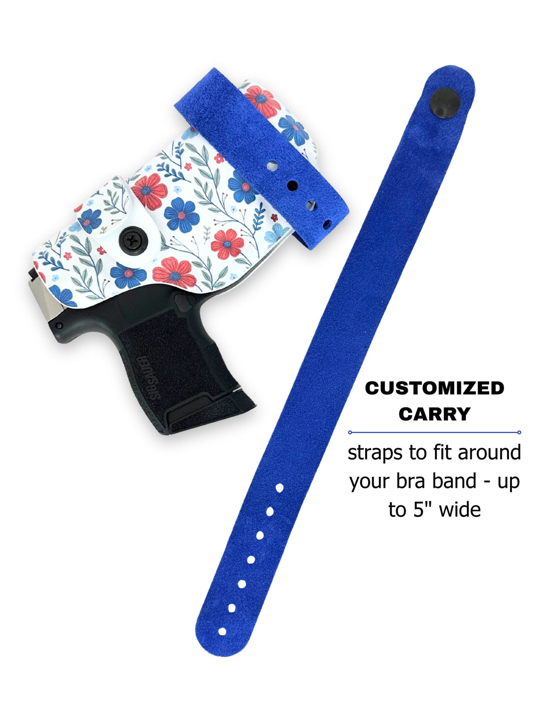 Red White & Bloom Marilyn side-bra holster with its adjustable strap for women's concealed carry #color_red-white-bloom