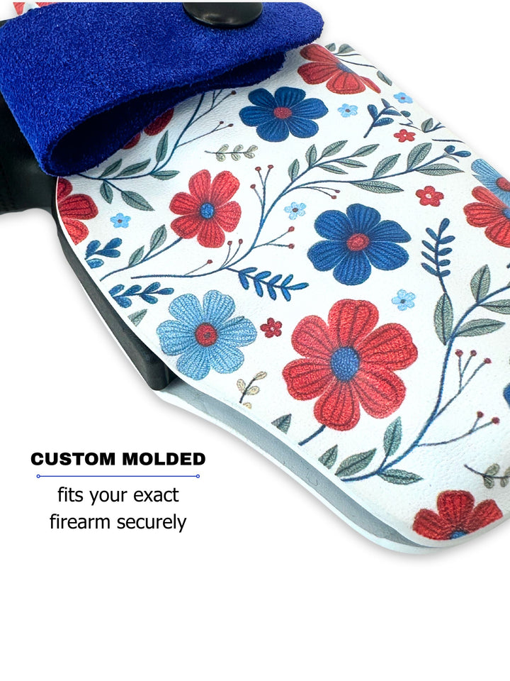 Red White & Bloom Flashbang bra holster showing its custom-molded fit for women's concealed carry #flashbang-color_red-white-bloom