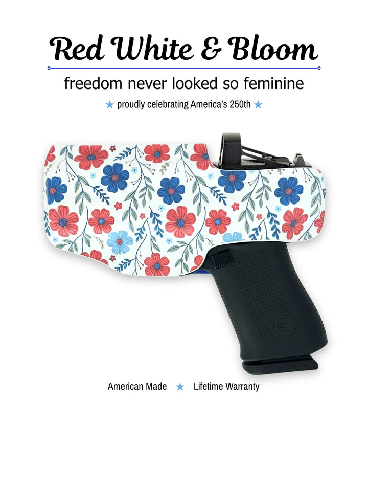 Red White & Bloom floral Flashbang bra holster, back view, for women's concealed carry #flashbang-color_red-white-bloom