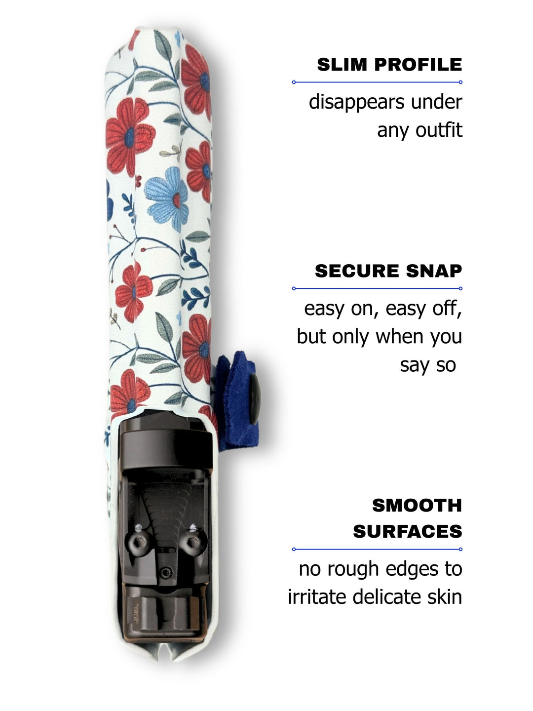 Red White & Bloom Flashbang bra holster shown in slim profile for discreet women's concealed carry #flashbang-color_red-white-bloom