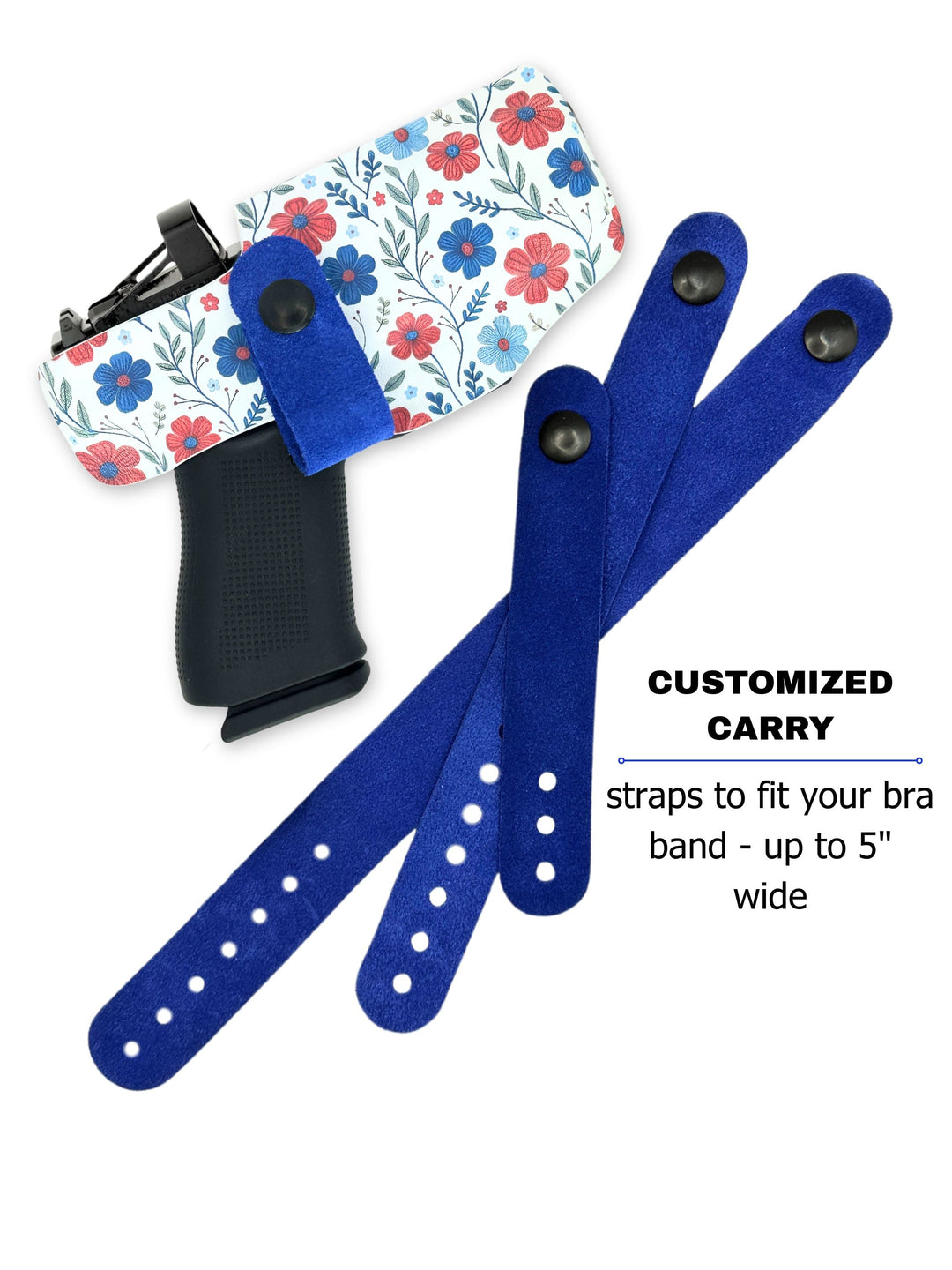 Red White & Bloom Flashbang bra holster with three included straps that fit bra bands up to 5 inches wide #flashbang-color_red-white-bloom