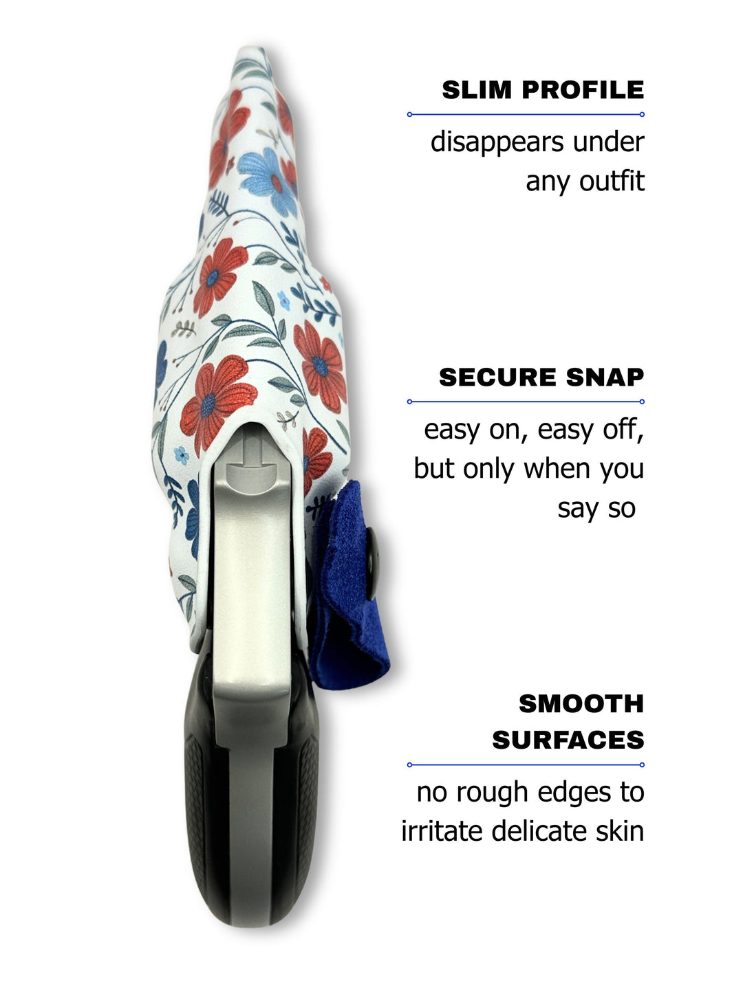 Red White & Bloom Flashbang bra holster shown in slim profile for discreet women's concealed carry #flashbang-color_red-white-bloom
