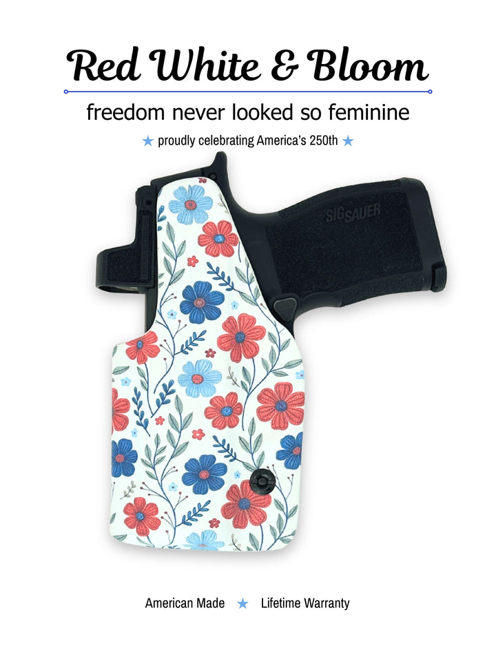 Back view of the Amelia IWB concealed carry holster in Red White & Bloom #color_red-white-bloom