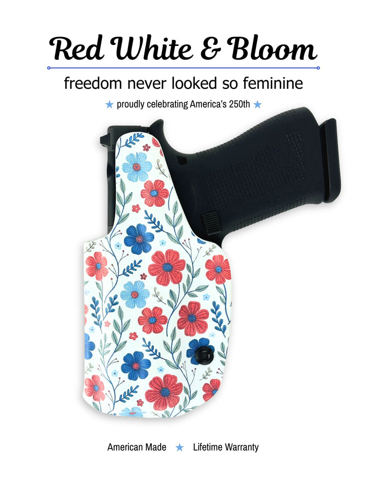 Back view of the Betty 2.0 IWB concealed carry holster in Red White & Bloom #color_red-white-bloom