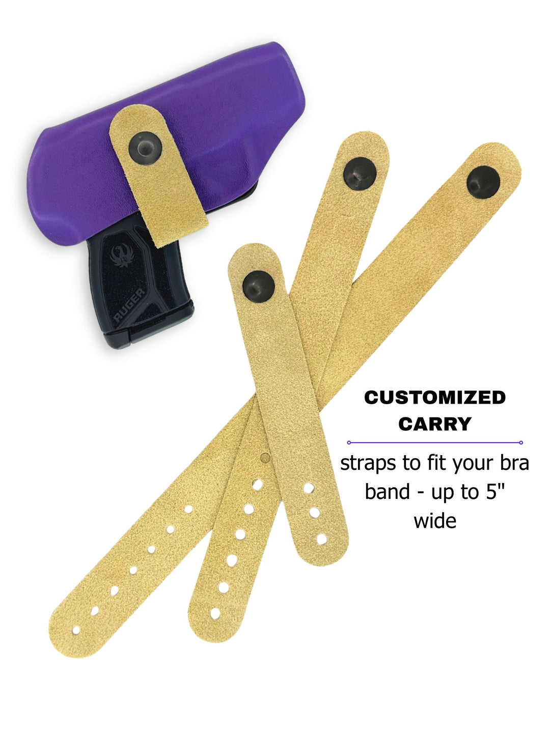 Royal Purple Flashbang bra holster with three included straps that fit bra bands up to 5 inches wide #flashbang-color_royal-purple-added-retention