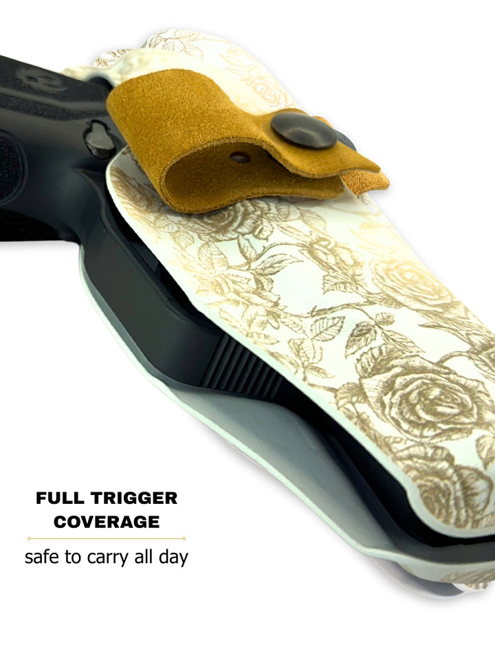 Tea-Stained Roses Flashbang bra holster with fully covered trigger for safe women's concealed carry #flashbang-color_tea-stained-roses