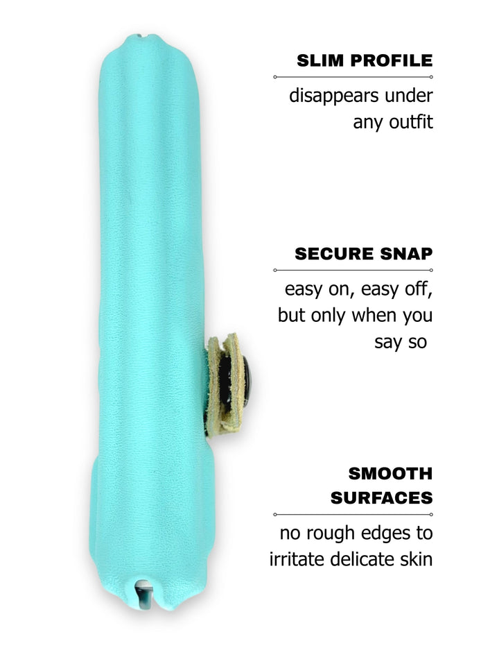 Tiffany Blue Flashbang bra holster shown in slim profile for discreet women's concealed carry #flashbang-color_tiffany-blue