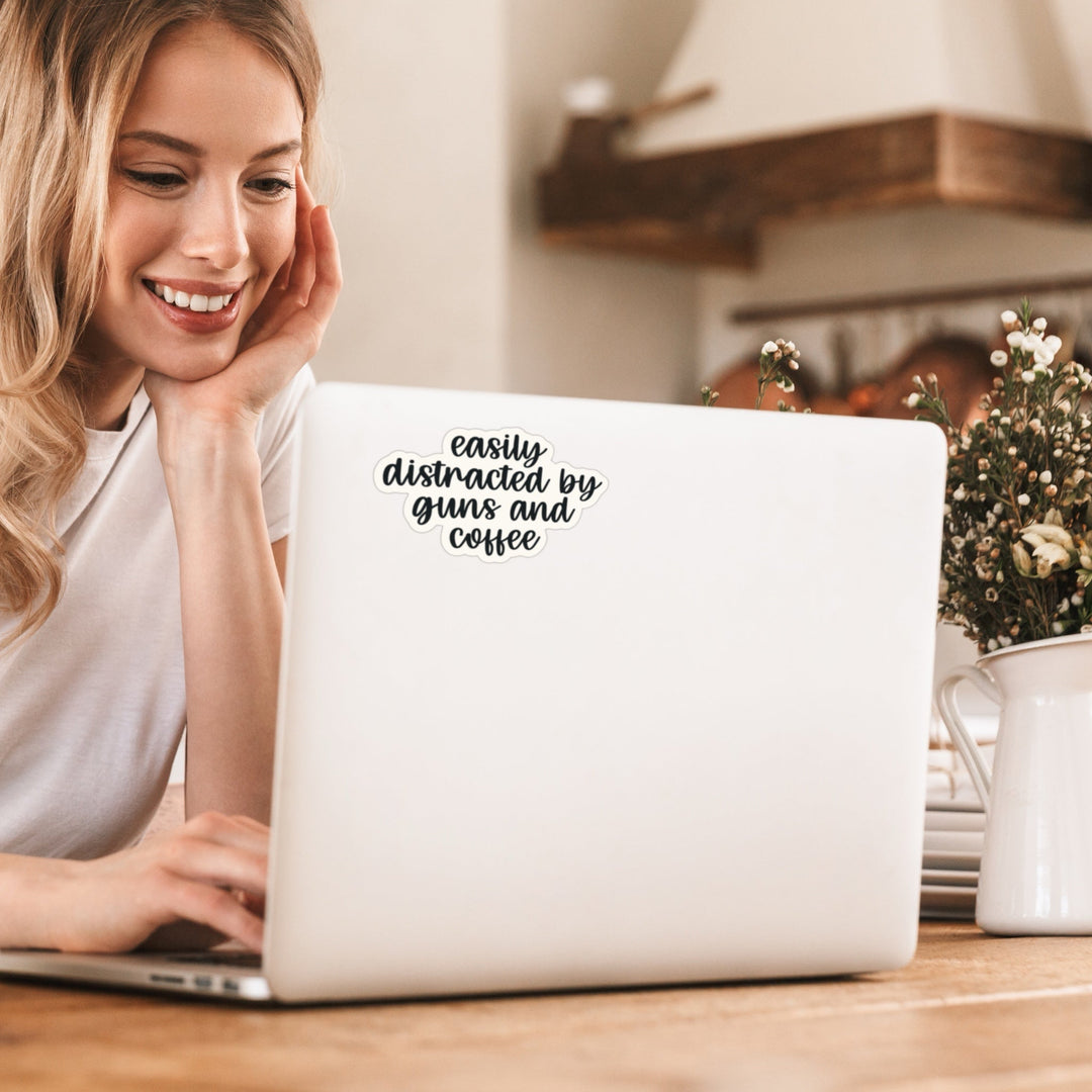 Easily Distracted by Guns and Coffee Sticker - Flashbang Holsters - concealed carry for women