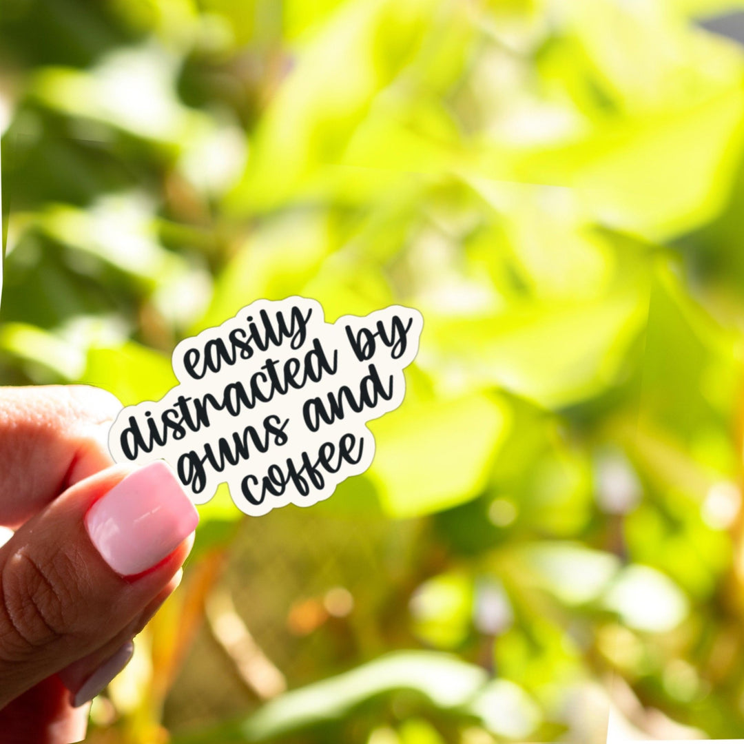 Easily Distracted by Guns and Coffee Sticker - Flashbang Holsters - concealed carry for women