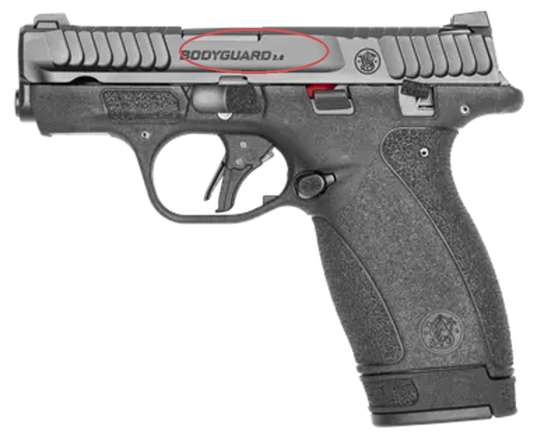 Pistol with the model name circled on the side