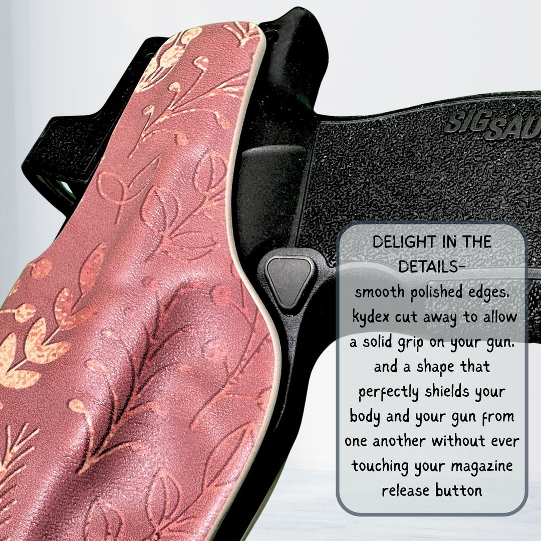 details matter with our iwb holsters for women. polished edges, perfect grip, mag release protected #color_suede-wrapped-concord-grape